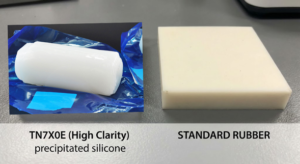 Comparison of high transparency TN7X0E precipitated silicone vs standard rubber